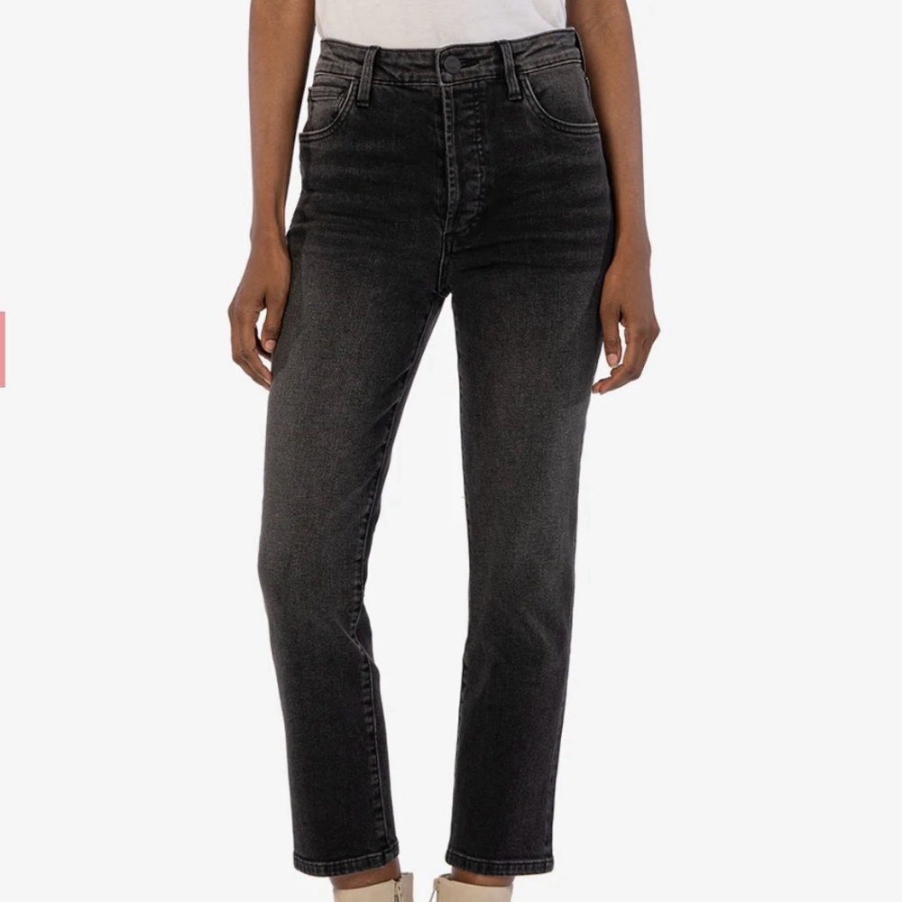 Kut from the Kloth Rosa High Rise Straight Jeans, Faded Black Wash, Size 16
